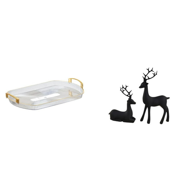 Bandeja de almacenamiento,Bandeja rectangular para servir,ideal para frutas y postres.,Bandeja decorativa multifuncional para el hogar,Estatua de reno,Estatua de reno negro,decoración para el