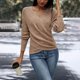 thumbnail image 3 of Women's V Neck Long Sleeve Off Shoulder Sweaters Criss Cross Wrap Ruched Pullover Fall Tops dark blue XXL, 3 of 4