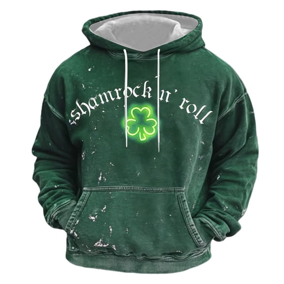 Kcolen Men St Patrick's Day Hooded Sweatshirt Stand Collar Irish Green Graphic Pullover Casual Jacket St Patricks Day Holiday Celebration Tops