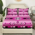 thumbnail image 2 of Western Aztec Fitted Sheet Pink Black Boho Bed Sheets Queen Adults Women,American Southwestern Bedding Sets Exotic Tribal Geometric Bed Cover 3 Pcs （No Top Sheet）, 2 of 5