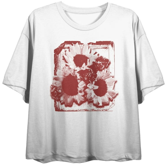 Sunflower Single Color Photocopy Crew Neck Short Sleeve Women's White Crop Top-Medium