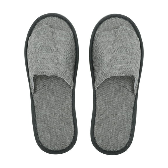 Unique Bargains 1 Pair Disposable Slippers Foldable Open-Toed Linen Slippers Hotel Slippers for Family Gray