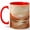Red, variant on Boho Mountain Lake Sunrise Coffee Mug, Warm Earth Tone Landscape Design, 11 oz Ceramic Cup