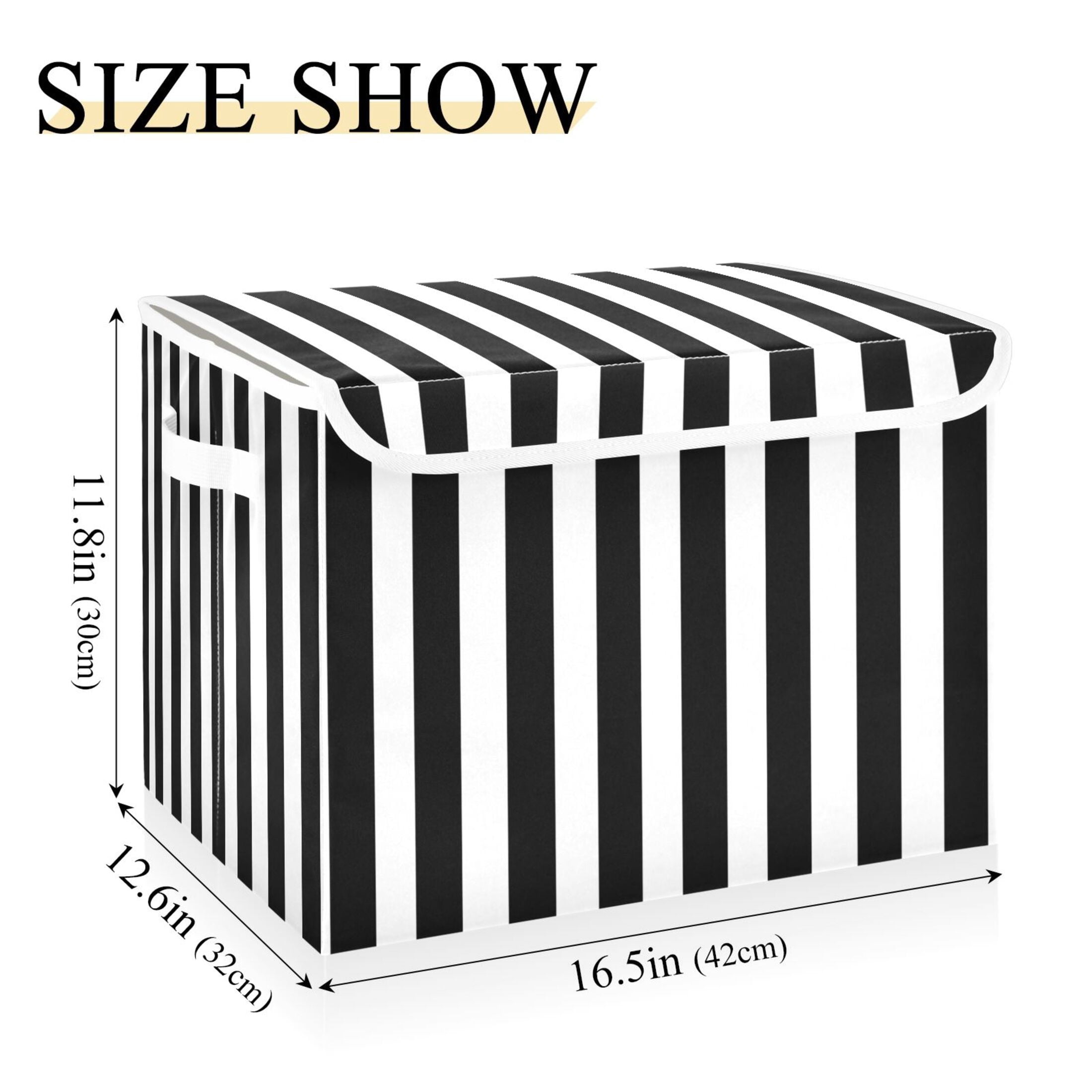 Ryvnso White and Black Stripe Pattern Large Lidded Foldable Storage Baskets Cubes Boxes Lids Bin for Home