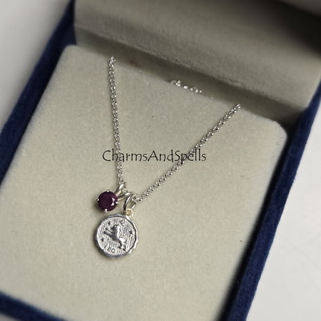 Leo Zodiac Necklace, Ruby 925 Silver Necklace, Zodiac Coin Necklace, Personalized Gift, Jewelry Gift For Her, Gift For Mom, Birthstone Gift