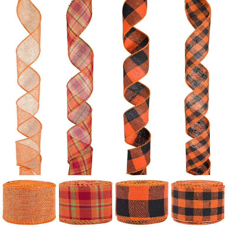  Hying 4 PCS Fall Ribbons for Gift Wrapping, Thanksgiving  Pumpkin Grosgrain Ribbons Flowers Wave Gift Ribbon Orange Satin Craft  Ribbons for Fall Thanksgiving Day Decorations, 0.39/0.79×20 Yards :  Everything Else