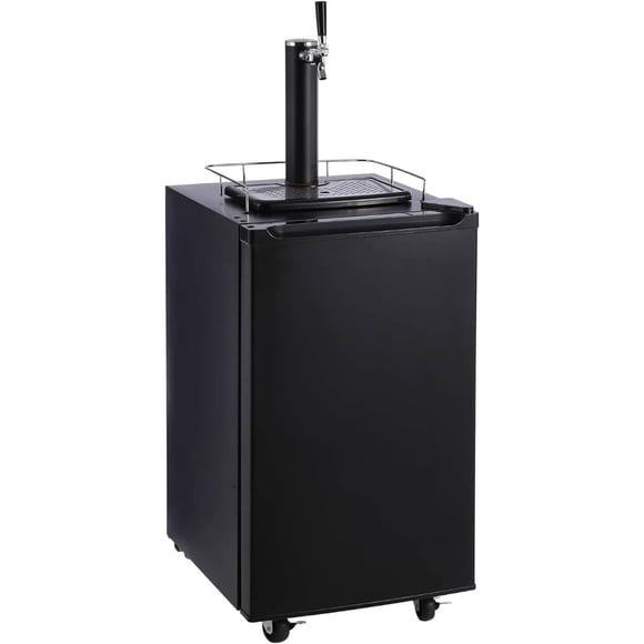 Kegerator and Keg Beer Cooler Single Faucet Draft Beer Dispenser Full Size Keg Refrigerator with Adjustable Shelves Drip Tray Rail Stainless Steel Black Spotless Finish Fan Cooling Auto Defrost 97L