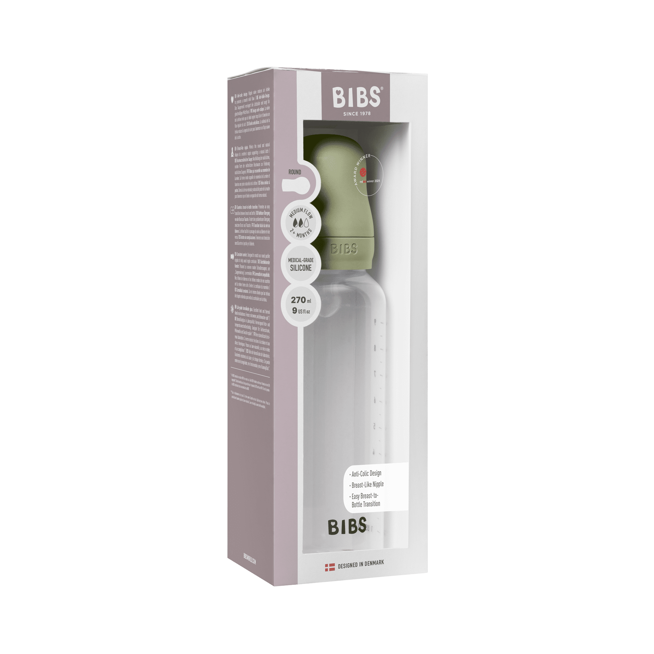 Biberón BIBS con tetina de silicona de flujo medio, salvia, 9 oz, 1 unidad 2