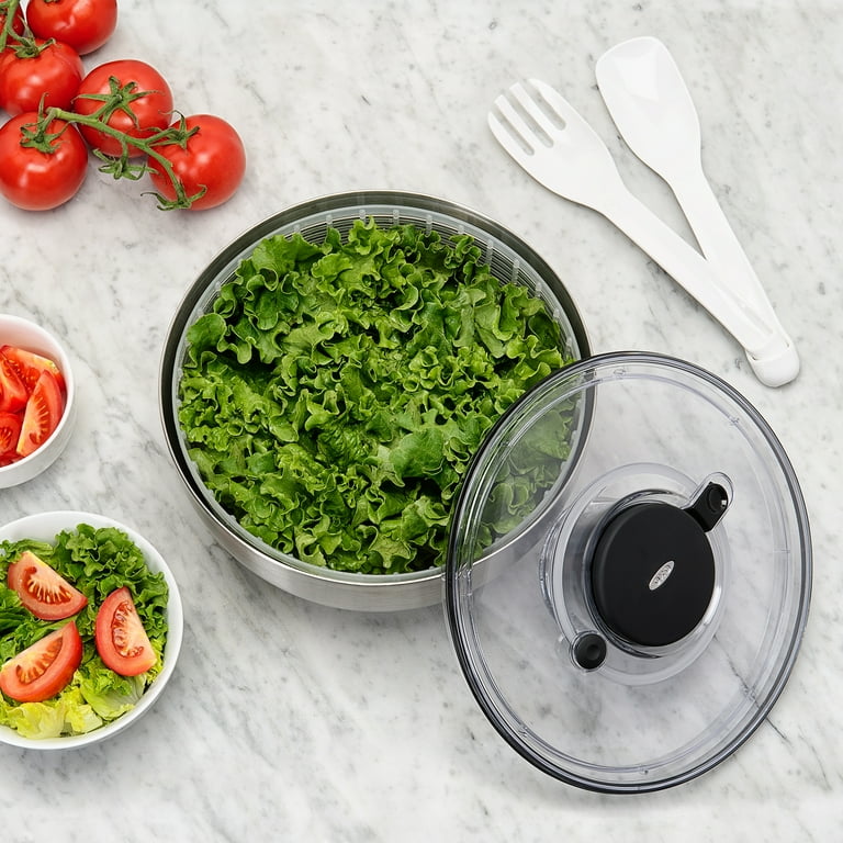 OXO Large Stainless Steel Non-Slip Salad Spinner with Clear