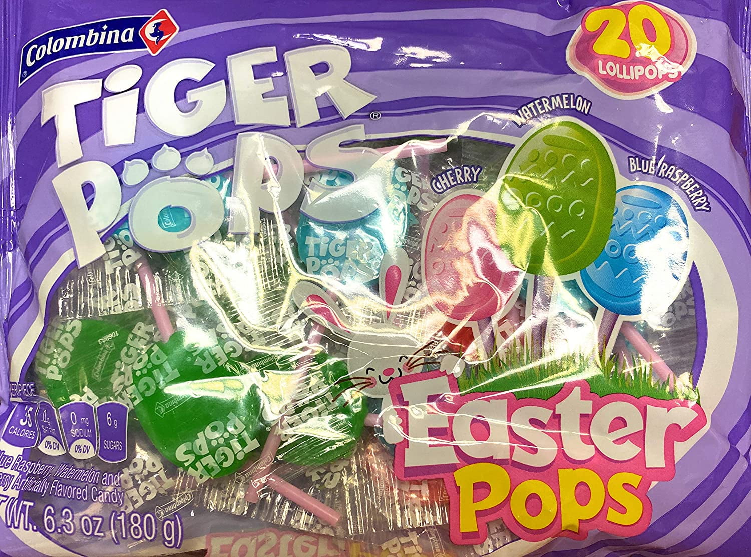 PSLLC Columbina Easter Pops Tiger Pops Individually Wrapped Lollipops Assorted Flavors 6.3 oz Bag, 20 ct. (1 pack)