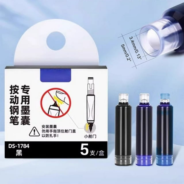 Refillable Ink Cartridges, 10ml Fountain Pen Refills, 0.38mm Blue Ink, Transparent Barrel, Compatible with Retractable Pens,Heavyweight,YISHFHP,Black