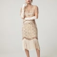 thumbnail image 5 of Rhinestones Layered Fringe Dress Ballroom Latin Dance Dress for Women Tiered Tassel Flapper Dresses Dancing Costume Beige S, 5 of 6
