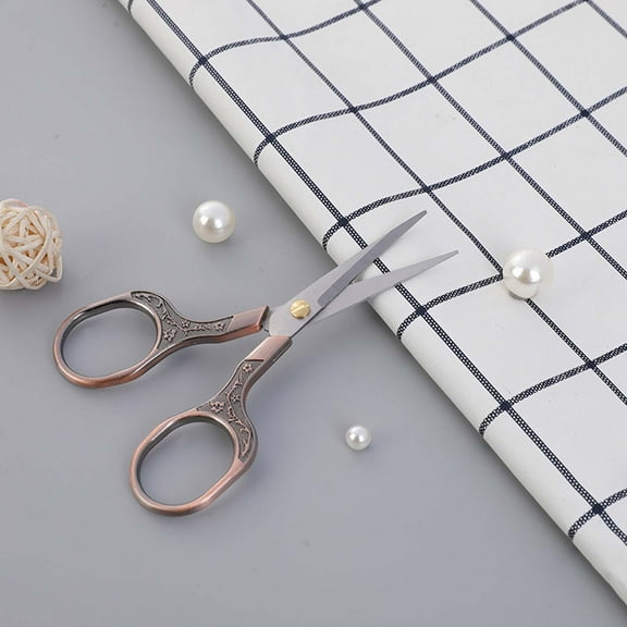 XYRSRUW Vintage Stainless Steel Scissors, Elegant Carved Scissors with Electroplated Finish, Durable Thread Cutting Shears for Home or Office(Brown)