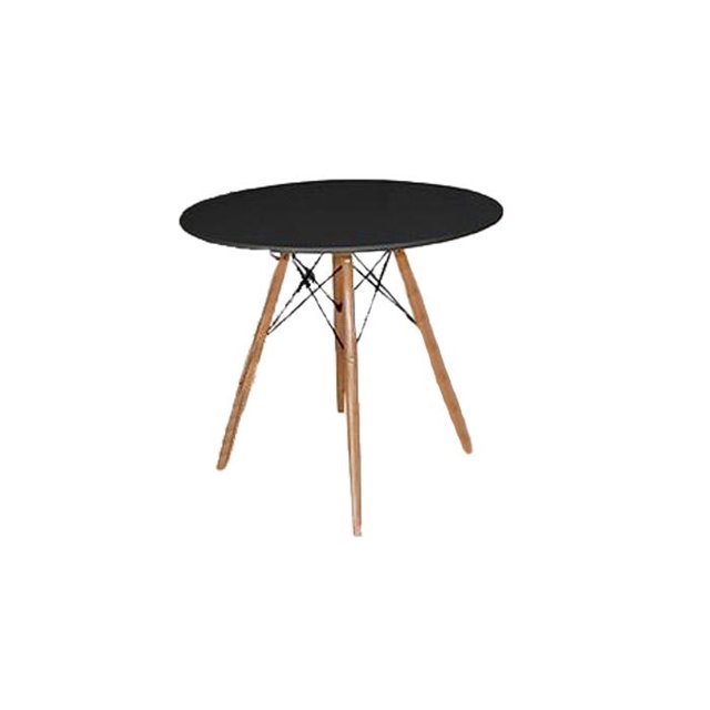 mesa kessa muebles de comedor pisa mesa de comedor negra redonda 80 x 80 x 70 cm con sobre liso en acabado negro y base de cuatro patas inclinadas en madera clara con cruces metálicas negras; incluye instructivo y herrajes. Adecuada también como mesa auxiliar en espacios pequeños.