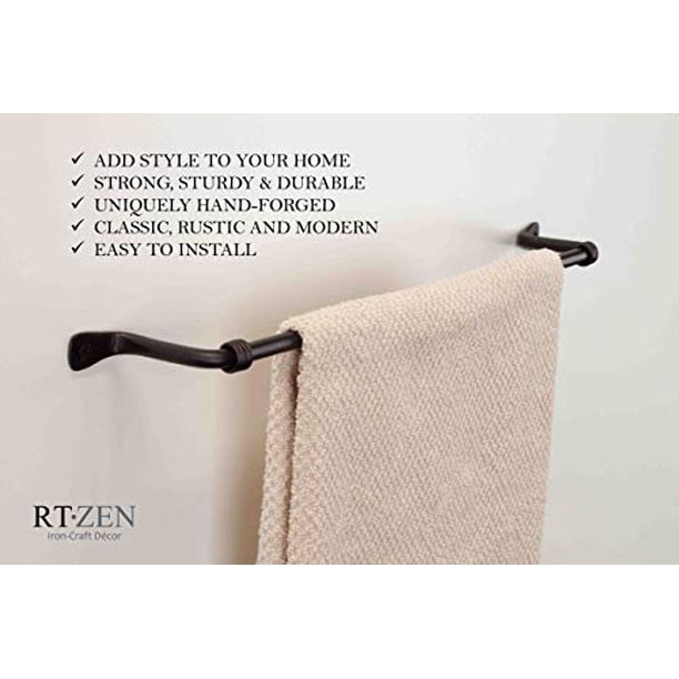 RTZEN Hand-Forged Wrought Iron Towel Bar – 12 Inch Rust-Resistant, Modern Farmhouse Decor For Bathroom Or Kitchen