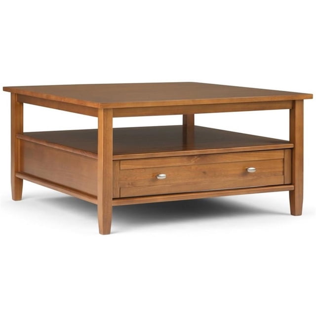 Simpli Home Table Basse Carrée Transitionnelle de 36 Pouces en Bois Warm Shaker, Brun Doré Clair