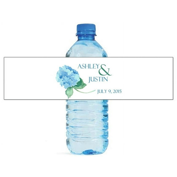 100 Hydrangea Wreath Wedding Water Bottle Labels Engagement Party 8"x2"