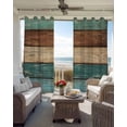 thumbnail image 4 of Teal Turquoise Wooden Blackout Curtains, Light Blocking Print Window Curtains, Rustic Retro Farmhouse Western Country Thermal Insulated Window Drapes for Living Room 2 Panels, 55"W x 39"L, 4 of 9