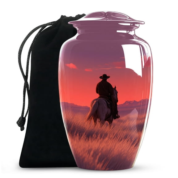 Cowboy Urns For Human Ashes, Purple Cremation Urn For Men, Cowboy Horse Riding Funeral Urns, Large Urn For Adult Ashes Male ( Size- 10inch )