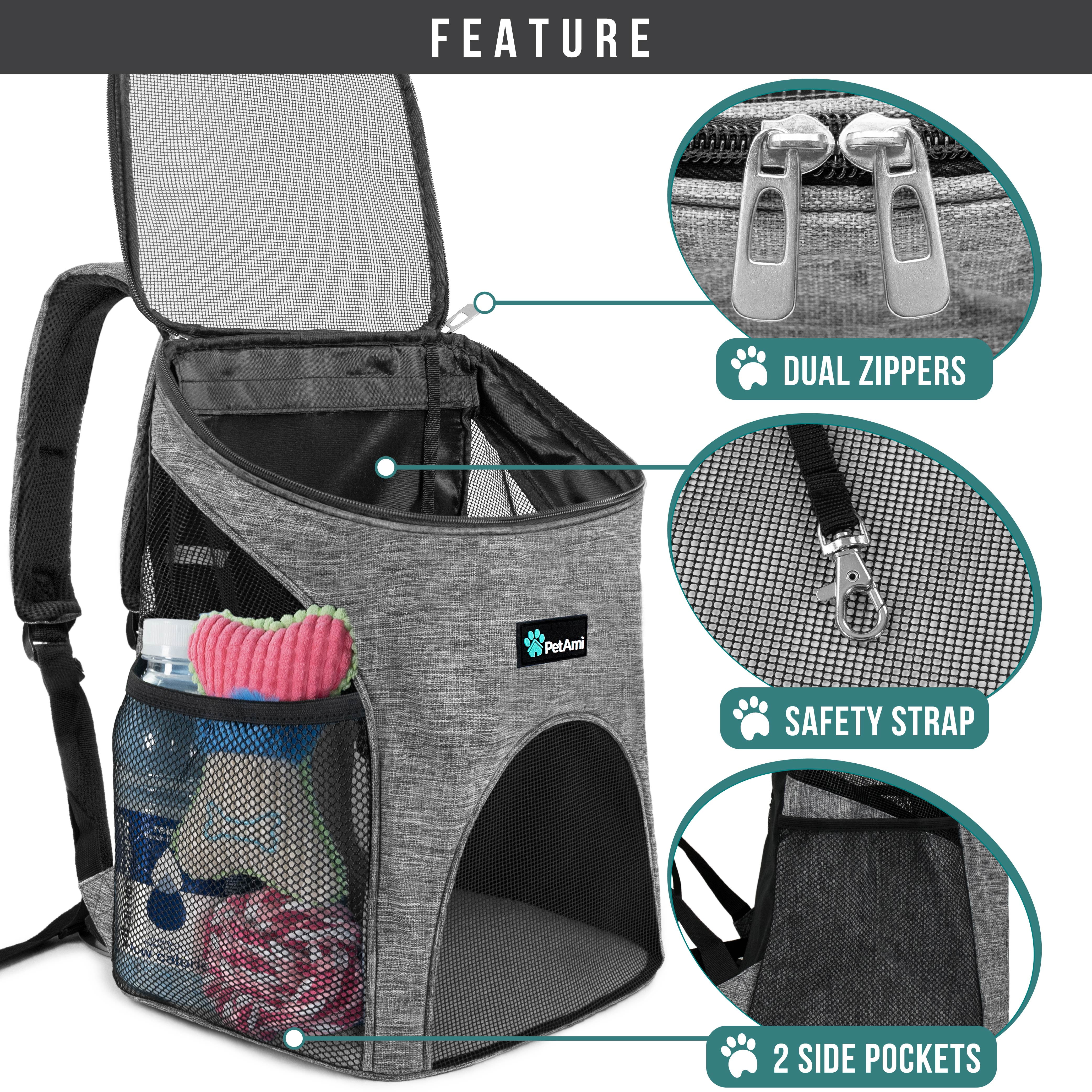 PetAmi Cat Backpack Carrier, Airline Approved Pet Carrier Backpack for Small Dogs and Large Cats, Soft Sided Collapsible Ventilated with Sherpa Bed for Hiking Travel, Max 18 lbs, Heather Gray