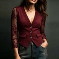 thumbnail image 3 of Lovzfmll Blazer for Women, Lace Trim Single-Breasted Suit Jacket, Dressy Slim Fit Long Sleeve Party Outerwear Wine, 2XL, 3 of 7