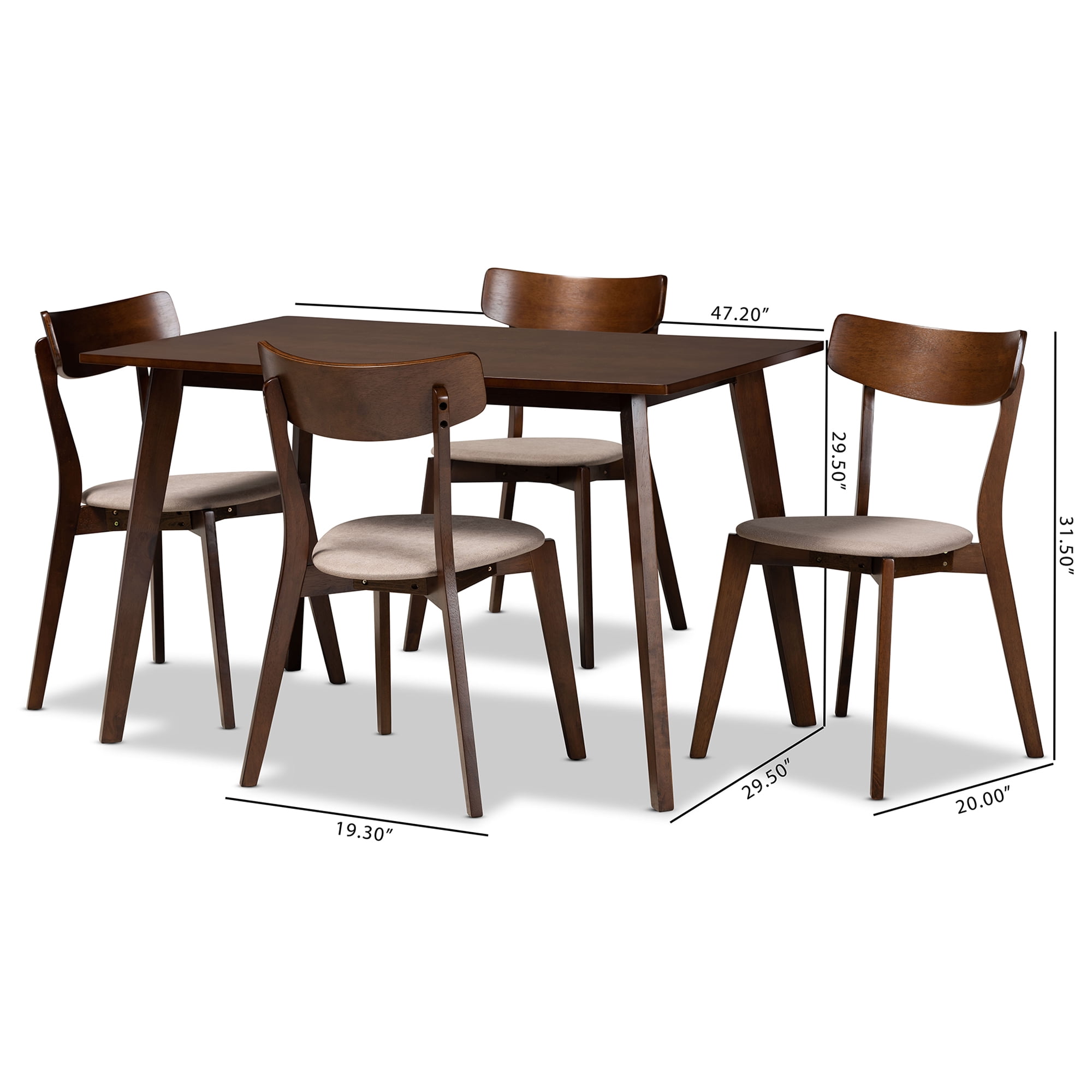 Baxton Studio Nori Mid-Century Dining Set, 5-Piece, Walnut