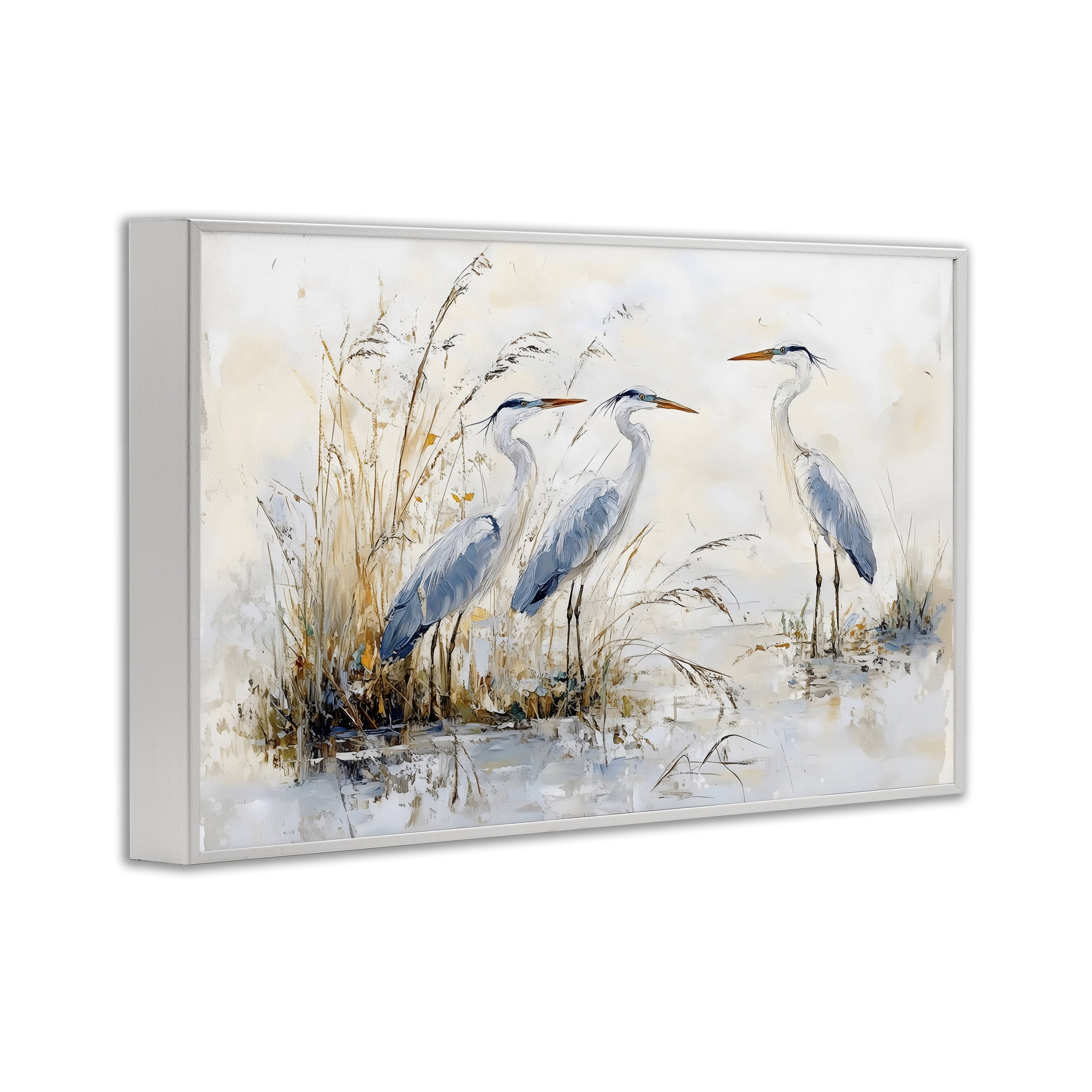 Stupell Industries Blue Heron Trio in Wetlands White Framed Giclee Art, design by LSR Design Studio