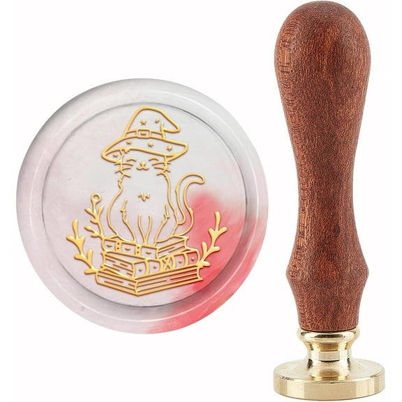 Cat Wax Seal Stamp Book Sealing Wax Stamps Magic Hat 30mm Retro Vintage Removable Brass Stamp Head with Wood Handle for Wedding Invitations Halloween Christmas Thanksgiving Gift Packing