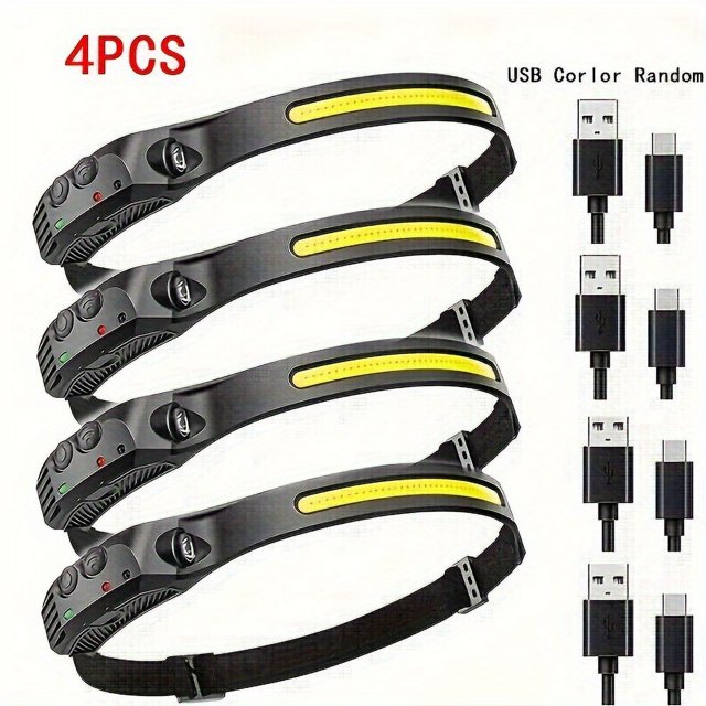 QJUHUNG 2pcs Multifunctional COB Headlamp USB Charging Strong Light Headlight Suitable For Outdoor Night Running Fishing
