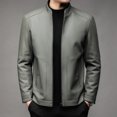 thumbnail image 3 of Nueva chaqueta de cuero sintético resistente al viento para hombre, estilo elegante e informal, estilo aviador, estilo retro, de negocios, de PU, color verde guisante, ajustada, con cremallera, para o, 3 of 5