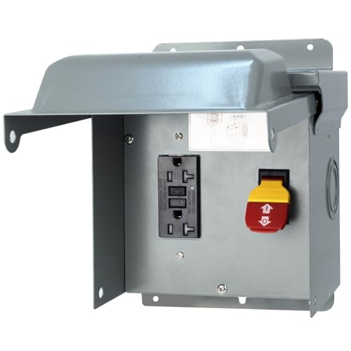 Outdoor Electrical Outlet with Safety Switch - Prewired Metal Outdoor Electrical Outlet Box with 20 AMP GFCI Receptacle and Waterproof 3R Cover - Weatherproof Power Switch Box for Backyard