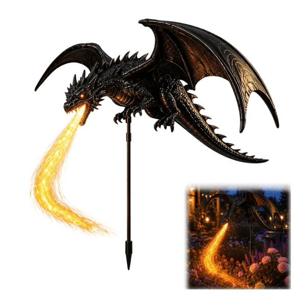 Dragon Fire Solar Garden Stake Light, Captivating Breathing Flame Glow Effect Ornament for Walkway Flower Bed Lawn Patio Outdoor Evening Backyard Decoration