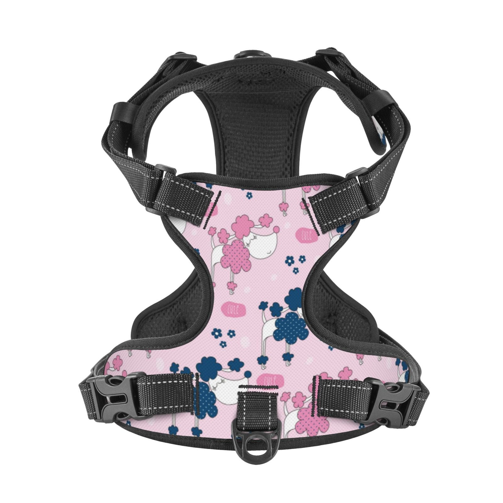 Kdxio Cartoon Poodle Dog Print No Pull Dog Harness Adjustable Reflective Oxford Easy Control Medium Large Dog Harness for Training and Everyday-Small