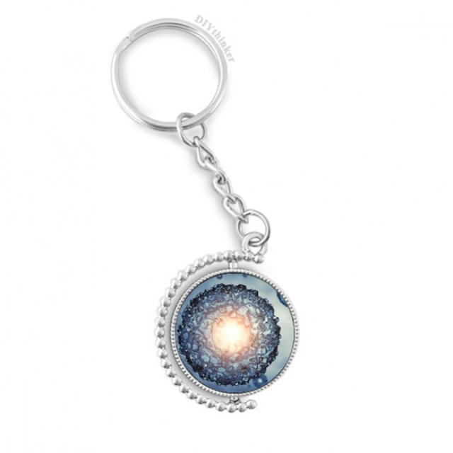 Las celulas de patron de microcósmica Azul la ciencia Giratorio, llavero anillo llavero
