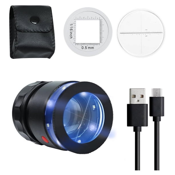 Lupa de Mano 10x, Lupa de Joyero Recargable con Luz LED y Escala, Lupa de Distancia Ajustable