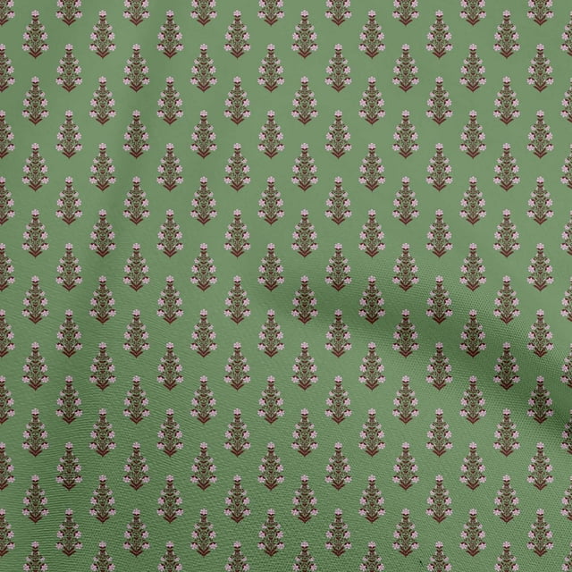 oneOone Georgette Viscose Green Fabric Asian Block Craft Projects Decor Fabric Printed By The Yard 42 Inch Wide