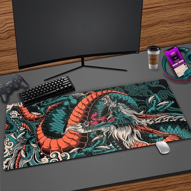 Alfombrilla de ratón grande con estampado de dragón japonés, accesorios para juegos, teclado de ordenador de oficina, XXL alfombrilla de ratón, alfombrilla de escritorio para ordenador portátil
