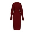 thumbnail image 3 of cfhntfmh Bodycon Dresses for Women Slim Crewneck Lantern Long Sleeve Midi Dress Fall Comfy Solid Color Pencil Dress, 3 of 6