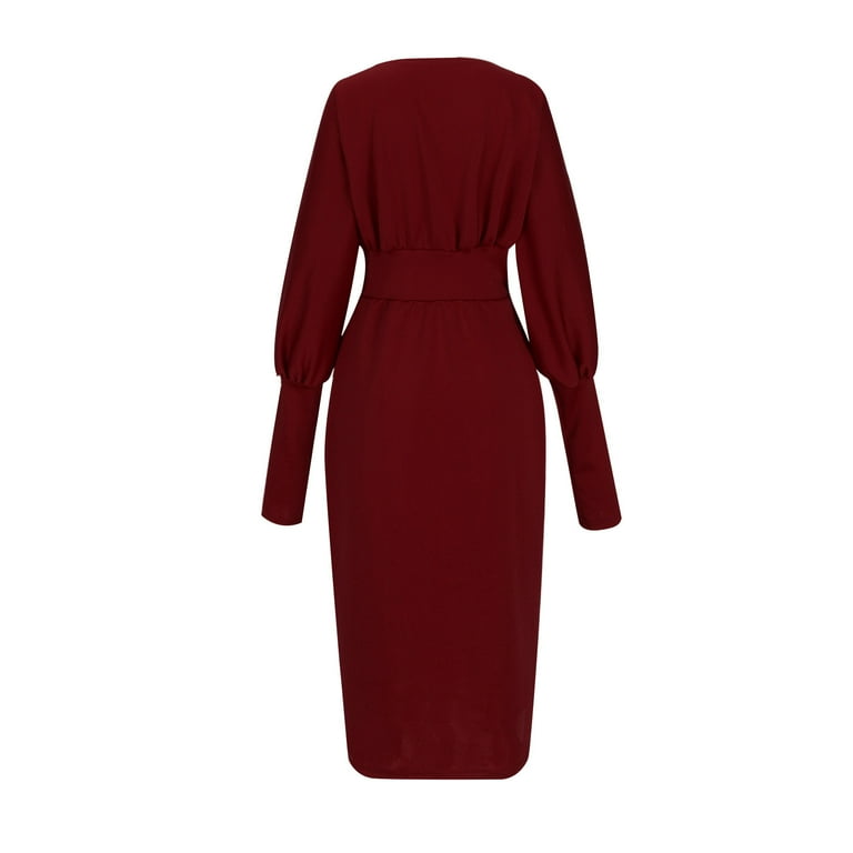 Plus Size Knee-Length Dress for Women Balloon Long Sleeve Dresses Crew Neck  Slim Dressy Sundress - Walmart.com