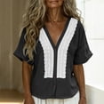 thumbnail image 4 of Uootdi Ladies Casual Shirts Plain Hollow Out Placket V Neck Short Sleeve Linen Shirt Soft Breathable Daily Wear Blouses Gift, 4 of 9
