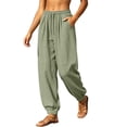 thumbnail image 5 of Smsaxvxz Cotton Line Pants for Women Fashion Casual Elastic Waist Comfortable Baggy Jogger Trousers Army Green M, 5 of 6