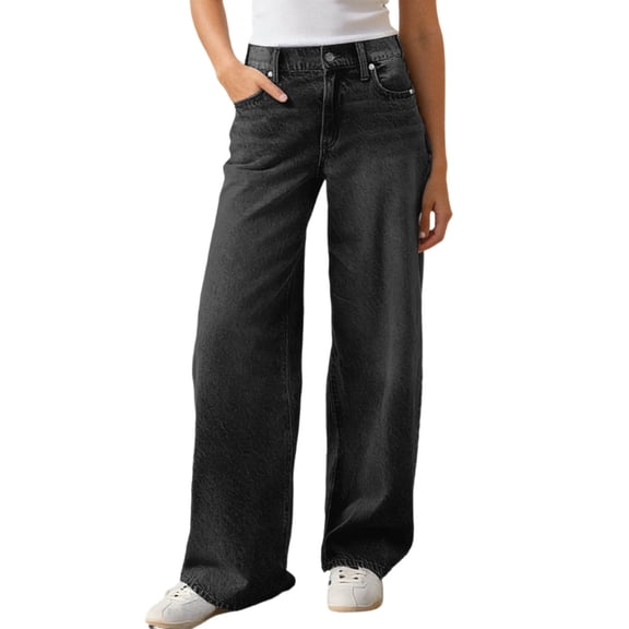 WERYOUNG Women's Casual Pants Solid Color High Waist Everyday Wear Relaxed Fit Wide Leg Denim Trousers Party Night Comfortable Stylish Jeans