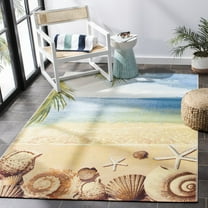 SAFAVIEH Barbados Sea Shells Outdoor Area Rug, 5'3" x 7'6", Gold/Blue