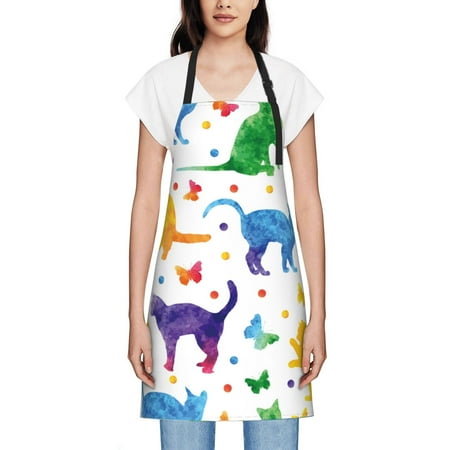 

Women S Waterproof Apron Dirt Resistant And Wear-Resistant Adjustable Apron Suitable For Cooking Flower Arrangement Painting Housework Colorful Watercolor Pattern Cute Cats