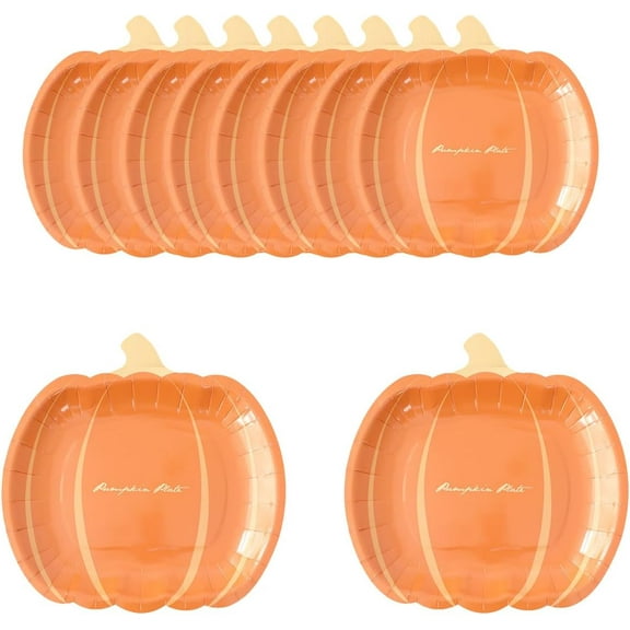 10Pcs Pumpkin Plates Fall Pumpkin Paper Plates Disposable Plates Thanksgiving Harvest Fall Halloween Pumpkin Plates for Kitchen Home Dining Supplies Holiday Party Favors