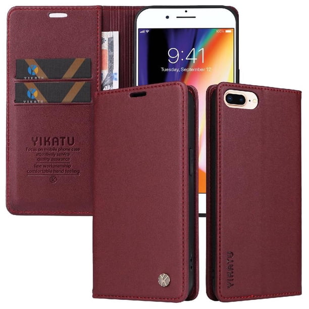 Funda para iPhone 7 Plus/8 Plus Estuche de Cuero PU Tipo Cartera con Ranuras para Tarjetas y Cierre Magnético
