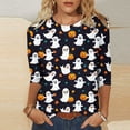 thumbnail image 2 of Riecok Halloween for Women Shirt 3/4 Sleeve Crewneck Funny Ghost Printed Tunic Tops Loose Casual Blouses Multicolor 5XL, 2 of 4