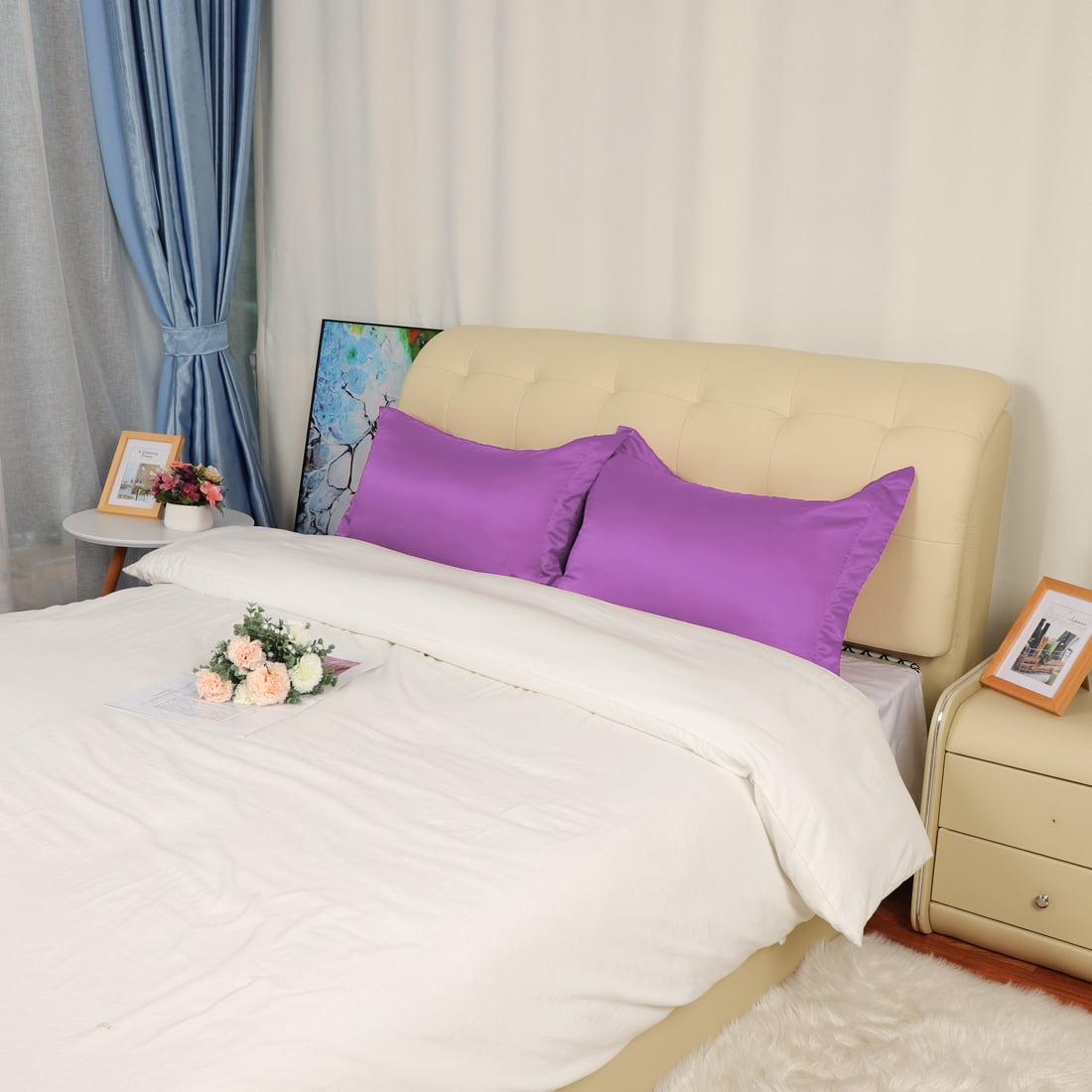 Unique Bargains 2-Pack Satin Silk Envelope Closure Pillow Shams Purple Boudoir