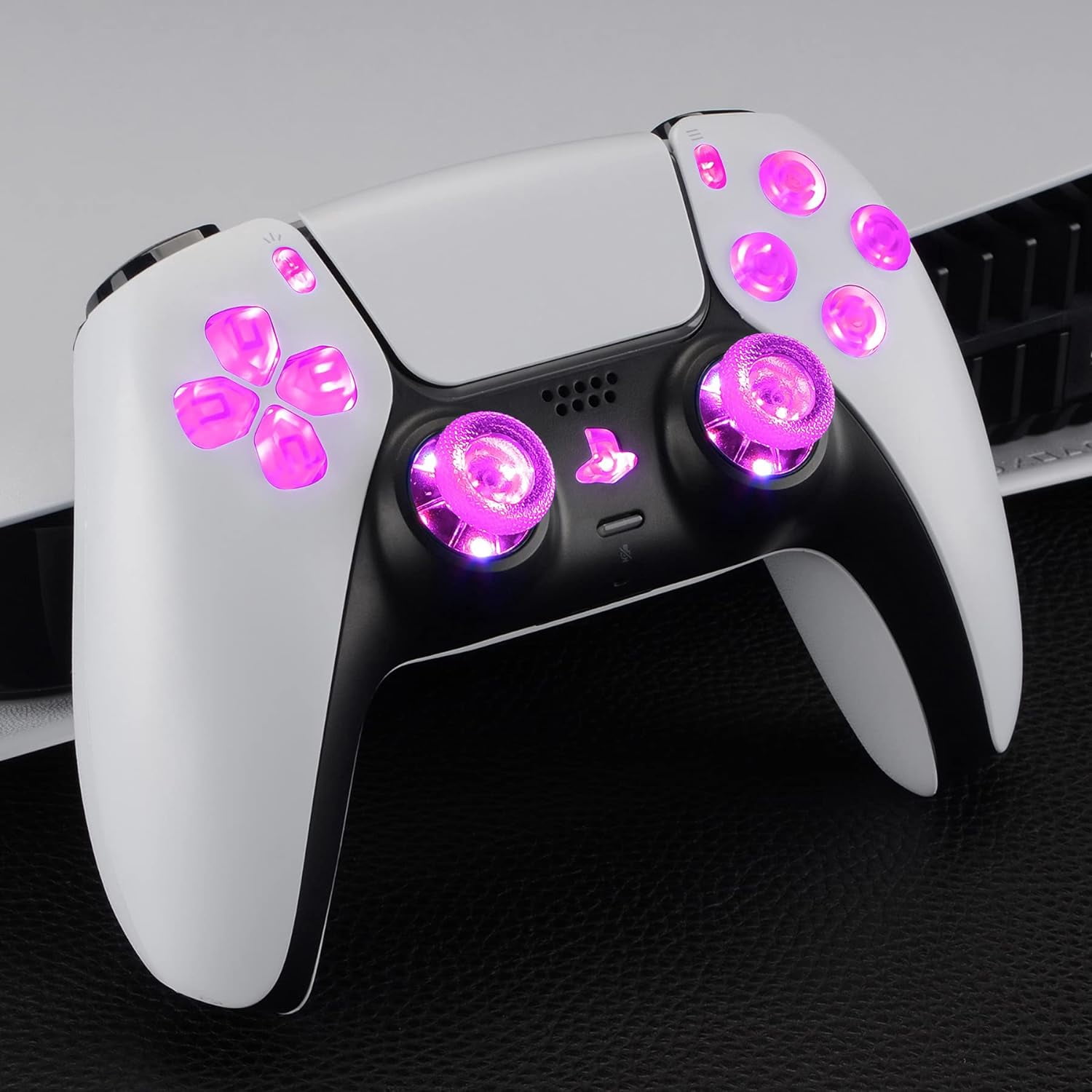 eXtremeRate Multi-Colors Luminated D-pad Thumbstick Share Option Home Face Buttons Clear Buttons 7 Colors 9 Modes DTF V3 LED Kit for ps5 Controller BDM-030/040