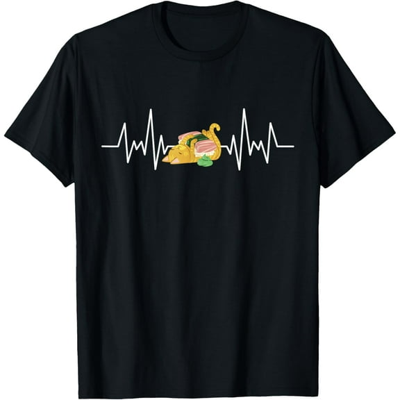Vintage Kawaii Cat Lover Retro Sushi Food Heartbeat T-ShirtMen and women, Black T-shirt, size: Extra large